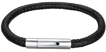 Richsteel Mens Leather Bracelet, Black/Brown Rope Bracelets 18/20/22cm | Hypoallergenic Waterproof Faux Leather Wristband Bracelets 7/7.8/8.6, Single/Layered Can Personalised, With Gift Box