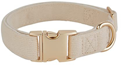 Petiry Soft Dog Collar with Safety Metal Buckle Adjustable Durable Comfort Velvet Corduroy Bridal Dog Collars for Small Dogs Neck 25-38cm Beige