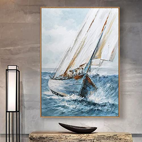 Modernes abstraktes gemaltes Ölgemälde-Meer-Wand-Kunst-Ozean-Segelboot-Art-hängende Malerei-Wand-Dekor-Ausgangsdekoration 100x155cm/39x61inch mit Goldrahmen