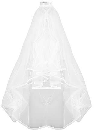 Wedding Bridal Veil Jagowa Simple White with Comb 2 Tier Tulle Bachelorette to Be Hen Night Novelty Costume Party Fun Fancy Dress Accessories