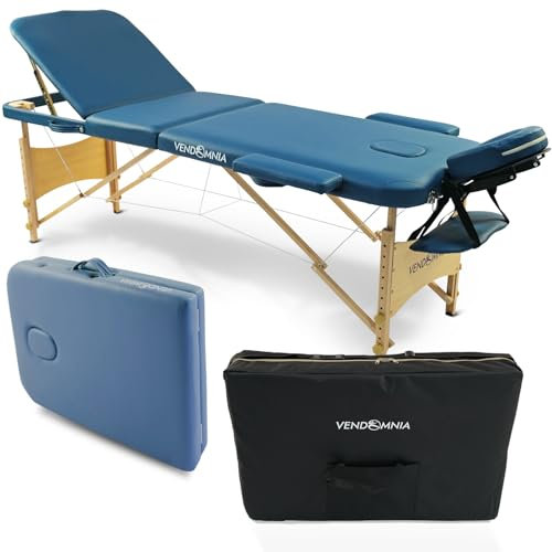 VENDOMNIA Mobile Massageliege - Holzfüße mit 3 Zonen höhenverstellbar inkl. hochwertiger Kopfstütze Tasche Armlehnen - Farbwahl Klappbar, Massagetisch Massagebett Massagebank Behandlungsliege