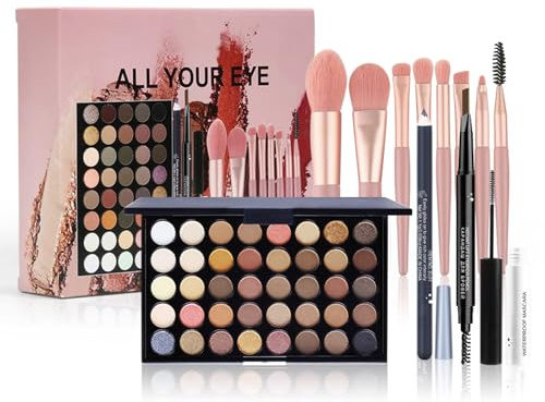 WishesMar Coffret Maquillage avec Palette de Fards à Paupières Crayon Eyeliner Crayon à Sourcils et Mascara - Ensemble de Maquillage Tout-en-un Set de Cosmétique Complet pour Yeux