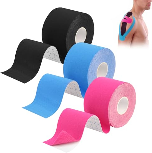 3 Rollen Kinesiotapes, Kinesiologie Tape, Kinesio Tape, Kinesiology Tape, Tape Sport, Blau/Rosa/Schwarz, Wasserfest, für Sport, für Knie, Schulter und Ellenbogen, Muskelstraffende Bänder (5m x 5cm)