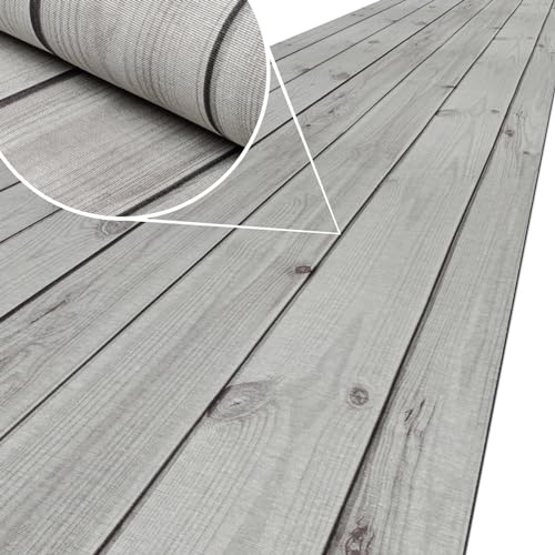 ANRO Küchenläufer Teppich Läufer Küchenteppich Flur Läufer Küche awaschbar pflegeleicht Holz Diele Grau 260x65cm