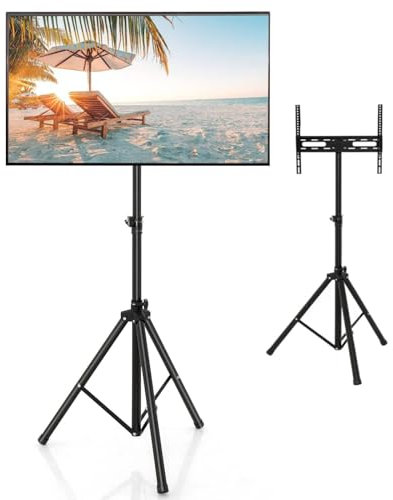 COSTWAY Tripod TV Stand for 21-47 Flat LCD/LED/OLED Screens, Swivel Height Adjustable Floor TV Stand with Non-Slip Foot Pads, Foldable TV Display Stand, 35 KG Weight Capacity