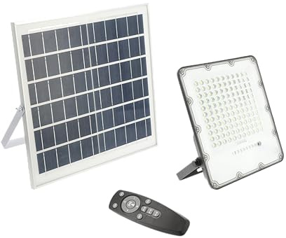 GTV - Foco LED solar BRAVOS | Lámparas solares para exterior | Foco solar IP65 impermeable |150 W, 1500 lm, 6400 K, IP65, 120°, panel solar, mando a distancia