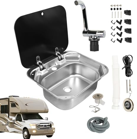 Qumiuu Wohnmobil-Waschbecken mit Wasserhahn | Zusammenklappbare Edelstahlspüle für die Küche - Platzsparendes Küchenzubehör, Flexibles Wohnmobilzubehör für Wohnmobil, Küche, Badezimmer
