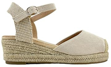 MODELISA - Sandalia Tacon Cuña Alpargata Esparto Hebilla Pulsera Tobillo Primavera Verano Mujer (Beige, 40)