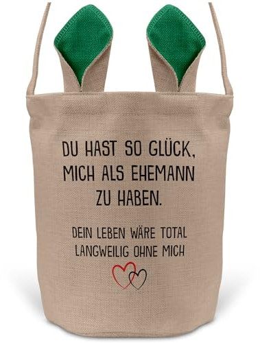 22Feels Ehefrau Osterkorb mit Henkel Ostergeschenk Tragetasche Ostern Deko Osternest Körbchen Hasenohren (Beige/Grün)