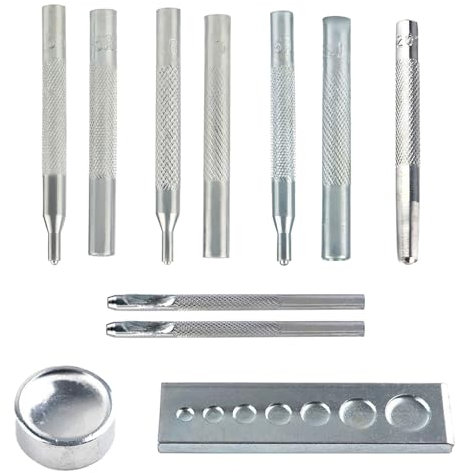TopHomer Kit de 11 herramientas de fijación con perforador y base, herramientas manuales para cierres a presión, botón de remache, artesanía en cuero, reparación de ropa
