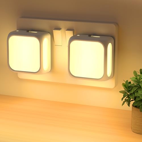 PURSNIC Night Light Plug in Wall, with Dusk to Dawn Photocell Sensor, 3000K Warm White, Brightness Adjustable, 1W LED Night Light for Kids, Bedroom, Hallway, Stairs, 2 Pack