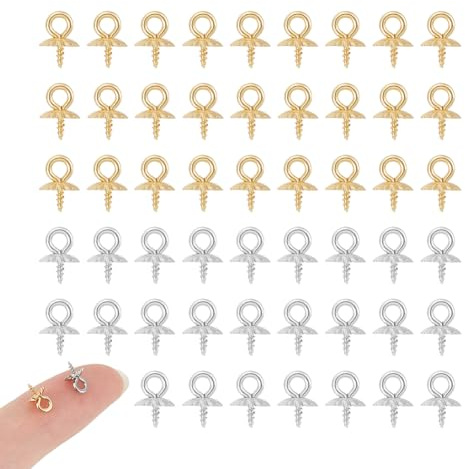 UNICRAFTALE 80 Stück 2 Farben 18K Vergoldet Ösenstifte Mit Schraubverschluss Kleine Perlenösenstifte Schraubverschluss Haken Für Halbgebohrte Perlen Ösenstifte Anhänger Zur Schmuckherstellung