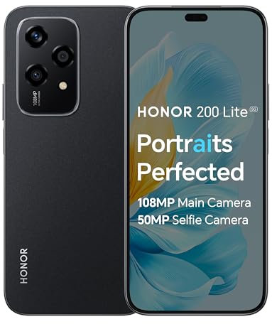 HONOR 200 Lite, Unlocked Mobile Phones, 5G Smartphone, 8GB+256GB, 6,7” Anti-Drop AMOLED Display, 108MP Triple Rear Camera, 50MP Front Camera, Dual SIM, 2 Year Manufacturer Warranty, Android 14