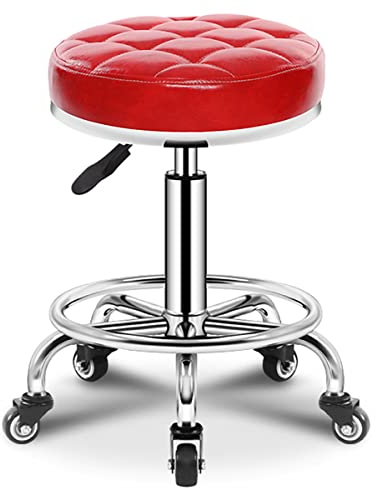 Schönheitssalons höhenverstellbarer Drehhocker – grüner runder Rollhocker mit PU-Leder für Arbeit, Spa, Geschäft, Salon-Hocker mit Rollen, Bürostuhl