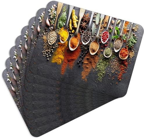 MG Design Set aus 8 Kork-Platzsets – Spices 15 – 30 x 40 cm – hitzebeständig & abwischbar, mit Korkrückseite