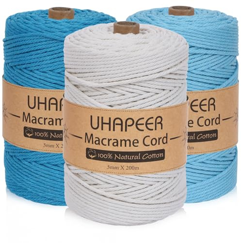 UHAPEER 3 Rolls DIY Macrame Cord 200 m x 3mm