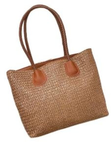 wangfq Korbtaschen Damen Strohgewebte Tasche for Damen, modisch, schlicht, große Kapazität, Damen-Tragetasche, leichte Einkaufs-Umhängetasche Basttaschen Damen Sommer(Brown)