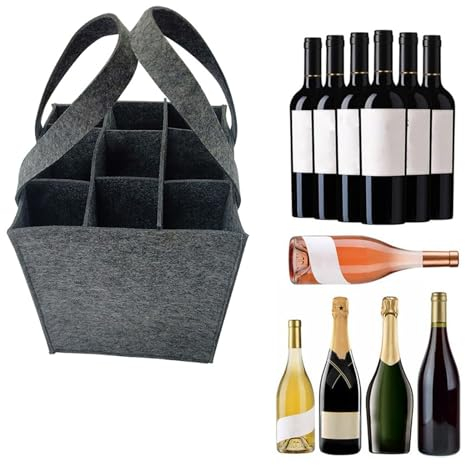 GFTCGK Flaschentasche für 9 Flaschen, Wiederverwendbarer Filz Flaschenträger, Wein Halter, Bier Tasche, Getränketasche für Party, Reise, Picknick (Grau)
