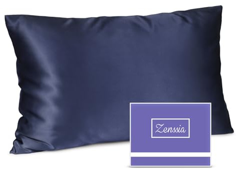 Zenssia Seidenkissenbezug 40x60 aus 100% Maulbeerseide für Haar und Haut mit verstecktem Reißverschluss Superweich Atmungsaktiv, 1 Stück, Nachtblau
