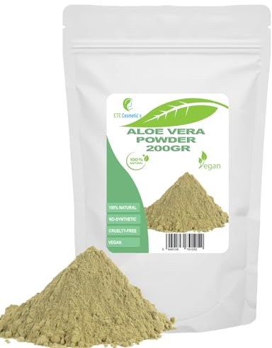 Polvo de aloe vera - 200 gr - Mascarillas faciales caseras, mascarillas corporales, mascarillas para el cabello, promueve el crecimiento del cabello, hidratantes, humectantes, naturales y sin químicos