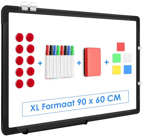 Duerté Magnetisches Whiteboard XL 90×60 cm – Kratzfeste Schreibfläche mit Zubehör – Memoboard für Büro, Schule & Zuhause inkl. Wandmontage