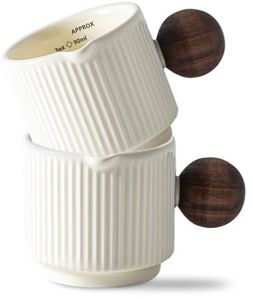 KEMORELA Ceramic Espresso Cups with Spouts & Handles, 3 oz & 90 Milliliter Markings, Espresso Shots, Durable Heat-Resistant Ceramic, Perfect Coffee Accessories for Espresso Lovers (White)