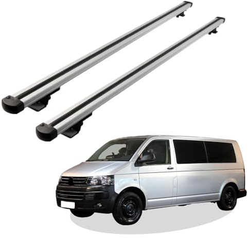 Grundträger Dachträger für Volkswagen T5 ab Baujahr 2003 V1 Silber, Querträger, Dachlastträger, Dachgepäckträger, Gepäckträger