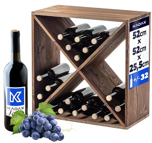 KADAX Träställ för vin, 52 x 25,5 x 52 cm, rustik hylla för antal flaskor, stabilt och platsbesparande stativ