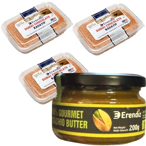 Pufai Pasta de pistacho 100% 200 gramos, Kadaifi tostado, madeja de masa, especial para chocolate Dubai Kadayıf, pelo de ángel 200 gramos x 3 paquetes
