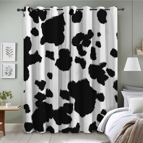 YZQGLHP Gardinen Textur Vorhänge H145 x B135 cm Kuhmuster Verdunklungsvorhänge 2er Set Schiebe Schallschutz Polyester Vorhang mit Ösen für Schlafzimmer Wohnzimmer