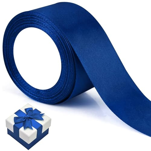 Nastro Di Raso Blu - Nastro Regalo Largo 5cm x 22m - Nastro Per Natale e Matrimonio - Nastro Decorativo (Blu)