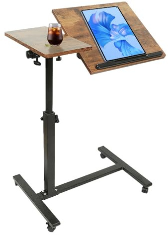 Betttisch für Laptop, höhenverstellbar, Sofaspitze mit 4 Rollen, leichter Beistelltisch für Wohnzimmer, Büro, Schlafzimmer (braun, 60 x 34,5 x 58/90 cm)
