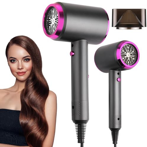 Asciugacapelli Professionale Ionico Asciugacapelli, phon capelli 1250W Asciugatura Rapida in 3 Impostazioni, Aria Fredda/calda, Pulsante Aria Fredda, Concentrateur Grigio