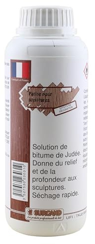 PATINE POUR SCULPTURES/BITUME DE JUDEE/Préparation brune pour donner du relief et de la profondeur aux finitions en marquant les veinages, moulures et sculptures. (500 ML)
