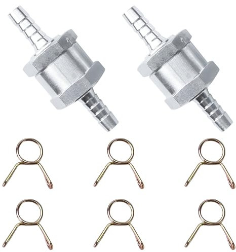 Lot de 2 clapets anti-retour en aluminium de 6 mm pour carburant, avec 6 pinces à ressort pour essence, eau, chrome, système basse pression