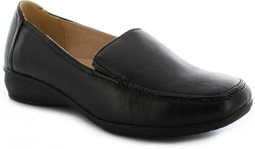 Dr Keller Women's Wide Fit Slip-On Loafers – Comfortable Work Shoes for Ladies – Leather Lined Cushioned Insole – Lightweight Casual & Office Wedge Shoes –Patent & Matt – Sizes 3-8
