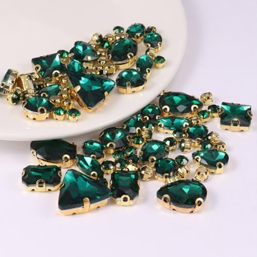 Anevous 130 Stück Strasssteine zum Aufnähen, Glas Diamanten Strass Glitzernde Glas Dekosteine, Strasssteine Deko zum Basteln für Handwerk, Kleidung, Schuhe, Vasenfüller,Grün