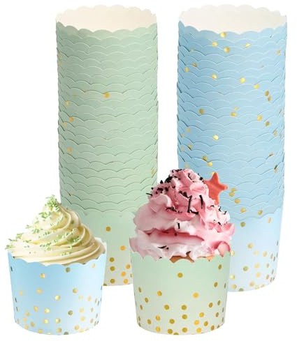 Cupcake Förmchen, 100 StüCke Cupcke Wrapper,7×6×5.5cm MuffinföRmchen Papier | Papier MuffinföRmchen Muffin Papierförmchen KuchenköRbchen für Muffins Dessert(Blau, Grün)