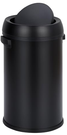 Garvee 65 L/17 gal Swing Top Trash Can, Fingerprint-Proof Stainless Steel Garbage Can, Heavy Duty Commercial Round Trash Bin with Swing Lid for Kitchen, Outdoor, Home, Office, Black
