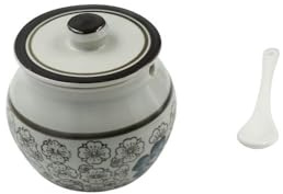Azucarero de cerámica con tapa y cuchara, recipiente para condimentos, para café, té y hornear (400 ml-B)