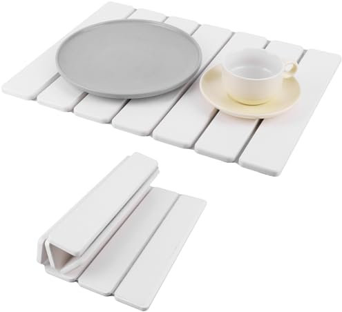 Stone Drying Mat for Kitchen Counter 40x30cm Foldable Stone Dish Drying Mat Non-Slip Stone Drying Pad Reusable Dish Drainer Mat Diatomite Drying Stone Mat for Sink Dish Rack Marble Worktop (White)