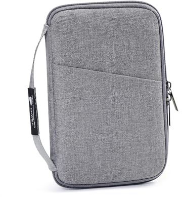 Andiker Passinhaber Reisetasche, Leinwand Passtasche Tragbare Familie Passinhaber wasserdichte Reisetasche für Pässe Karten Tickets (Grau)