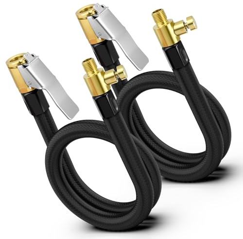 ZDRU 2Pcs 12 Tire Inflator Extension Hose, Quick-Lock Air Chuck with Exhaust Valve, High-Pressure Tube for Car Motorcycle Bicycle Tire Inflation & Maintenance