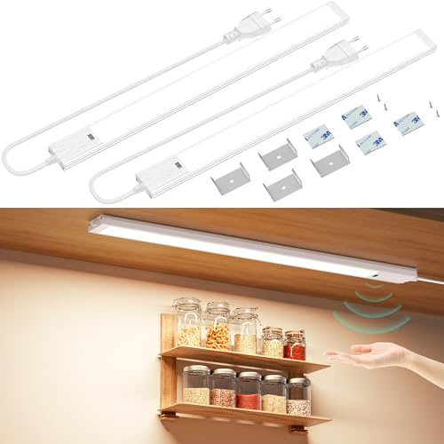 LED Schrankbeleuchtung Küche 41cm, 4000K Dimmbar Unterbauleuchte mit Berührungsloser Sensor, Unterbauleiste Ultradünnes für Küche, Schlafzimmer, Badezimmer, Flur, Treppe, Schreibtisch 2 Stück