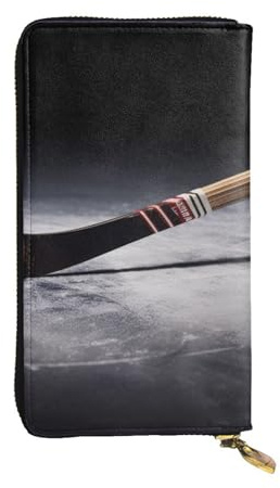 FHEDVBN Cartera de palo de hockey para hombres y mujeres, bolso largo de piel, bolso de mano grande de negocios, soporte para teléfono de viaje, soporte para tarjetas de crédito, funda de dinero con