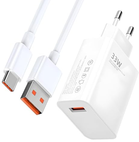 Cargador 33W Carga Rapida, Carga Rapida y Cable USB C 2M Cargador de Pared Carga Turbo Tipo C Compatible con 14, 13, 12 11 Pro, Plus, Poco, Adaptador de turbocarga