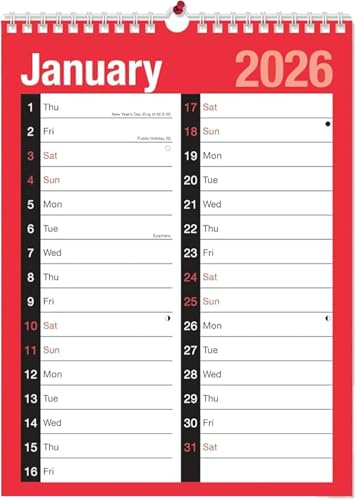 Sixstore 2026 Kalender A4 Stor 2 Kolumn Månad För att Visa Spiralbunden Väggplanerare för Hem Kontor Skola 1 januari 2026 till 31 december 2026