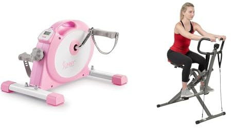 Sunny Health & Fitness Under Desk Smart Mini Pedal Exerciser, Dual Function Exercise Cycle Bike + Row-N-Ride™ PRO Squat Assist Trainer, Rowing Machine w/Digital Monitor & Resistance Bands