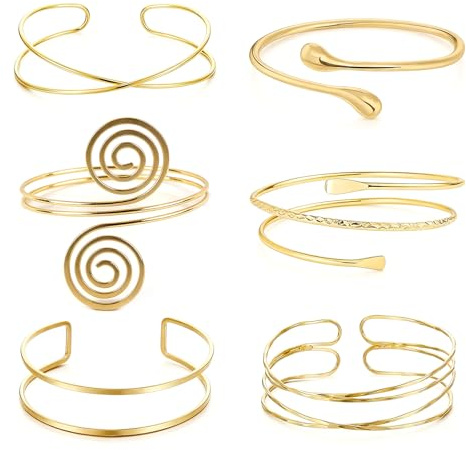 Tutukyle 6 Stück Oberarmreif Set Damen, Minimalistisches Design Einstellbar Armreif Oberarm, Offenes Handgelenk Spiralarmband Für Hochzeiten Und Partys, Zarter Geschenk für Mädchen