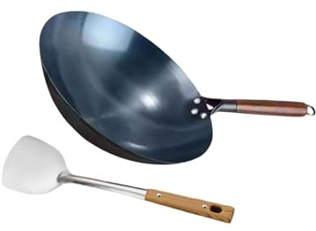 lopituwe Sartén wok antiadherente versátil, sin revestimiento, para saltear, guisar y freír. Wok antiadherente de hierro fundido. Sartén universal sin revestimiento, Negro, 32cm
